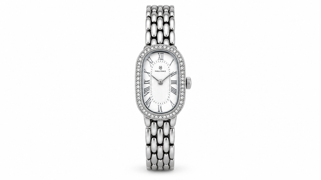 Reloj femenino plateado con esfera ovalada