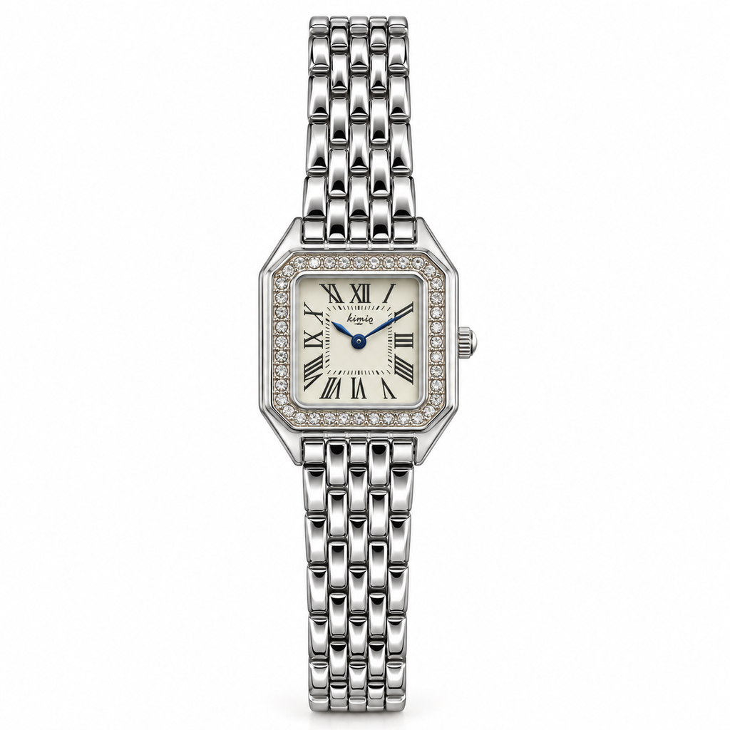 Reloj de cuarzo plateado con strass