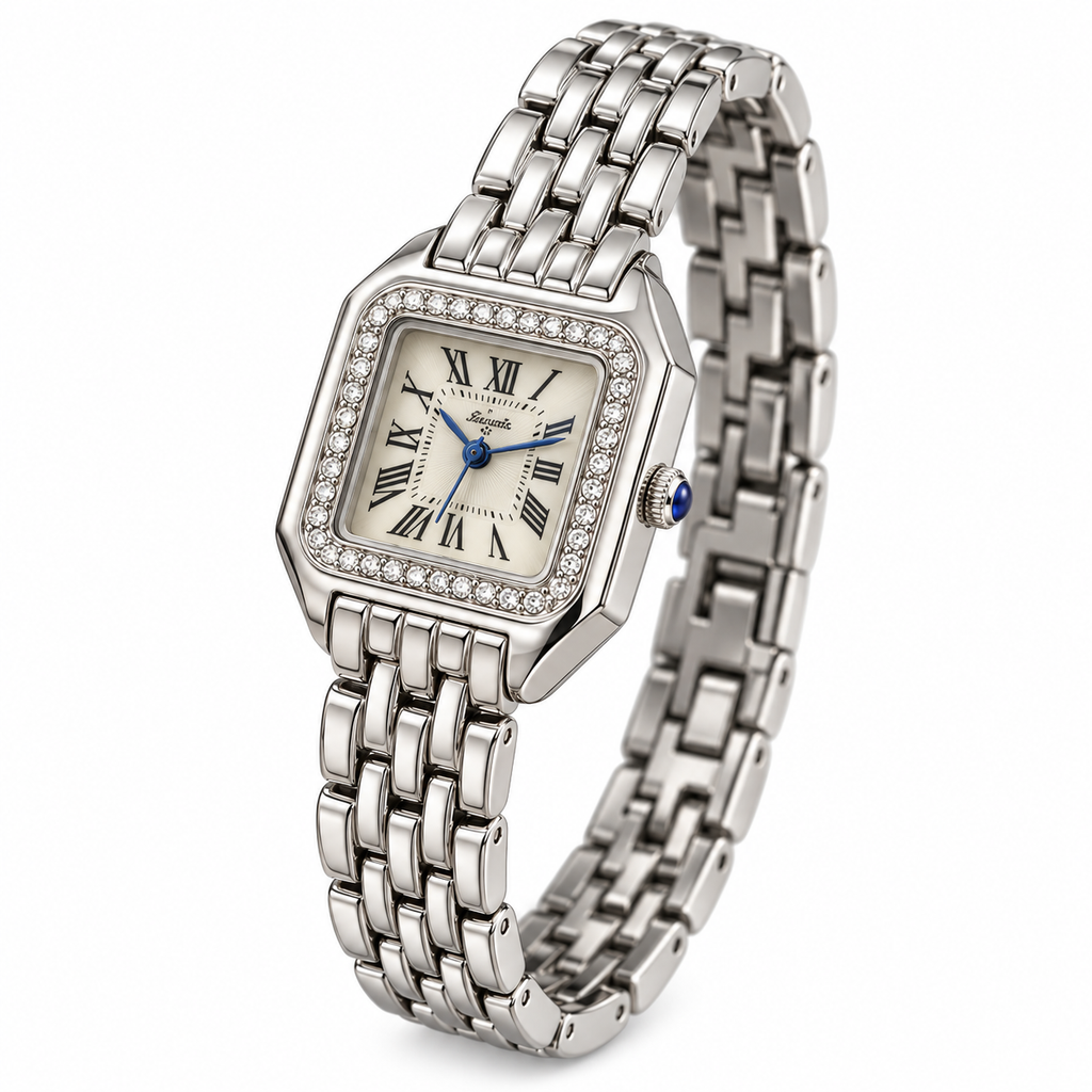 Reloj de cuarzo plateado con strass