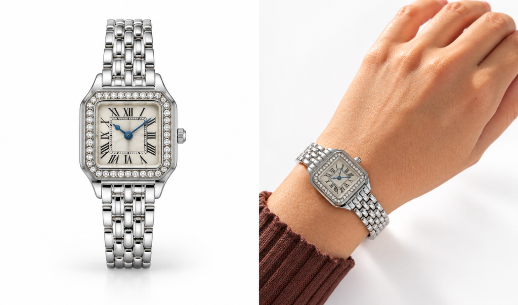 Reloj de cuarzo plateado con strass
